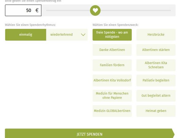 Online-Spendenformular der Albertinen-Stiftung